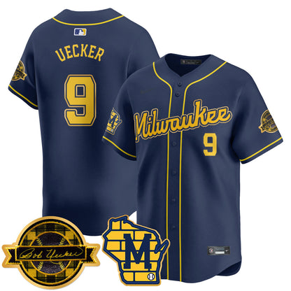 Men's Milwaukee Brewers 2025 Limited Gold Jersey - Bob Uecker Patch - All Stitched