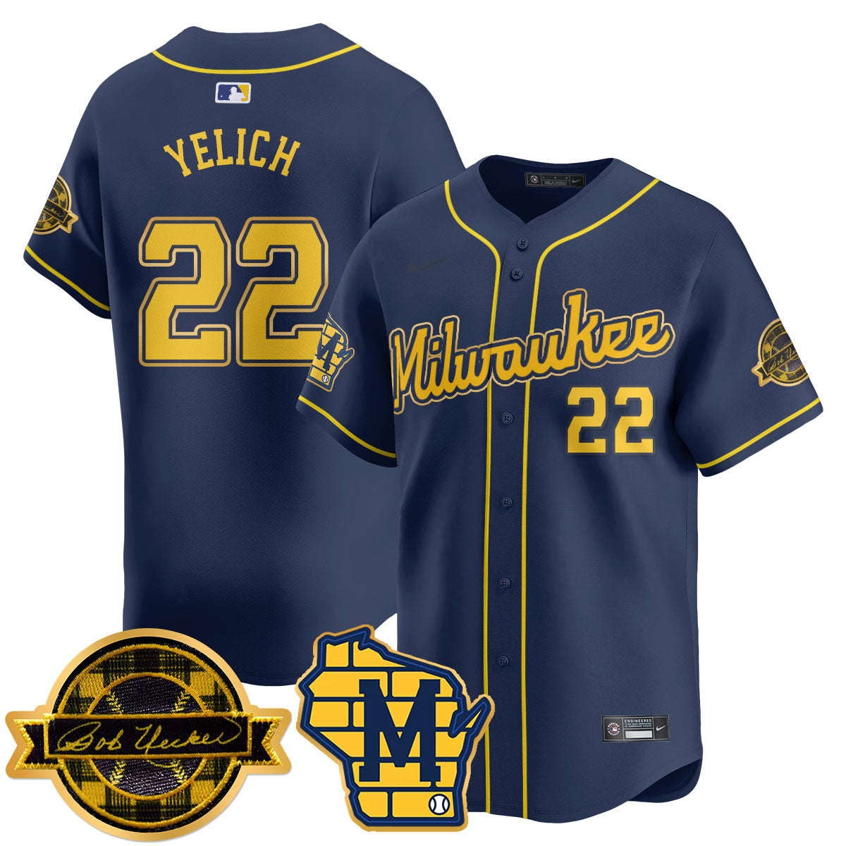 Men's Milwaukee Brewers 2025 Limited Gold Jersey - Bob Uecker Patch - All Stitched