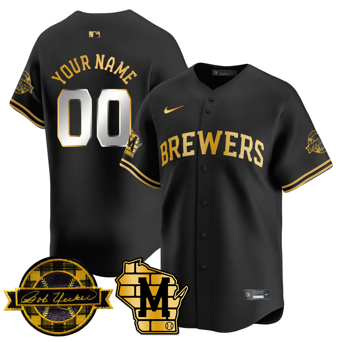 Custom Name/Number Milwaukee Brewers 2025 Limited Gold Jersey - Bob Uecker Patch - All Stitched