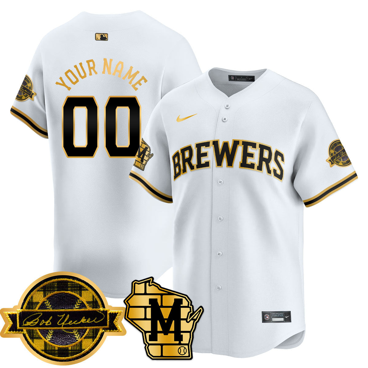 Custom Name/Number Milwaukee Brewers 2025 Limited Gold Jersey - Bob Uecker Patch - All Stitched