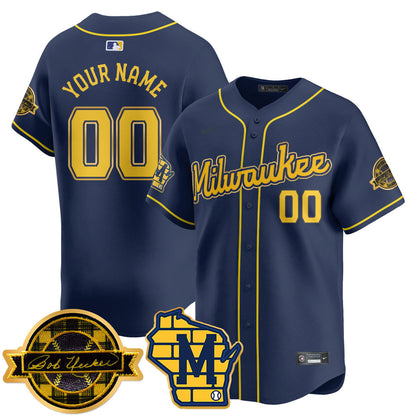 Custom Name/Number Milwaukee Brewers 2025 Limited Gold Jersey - Bob Uecker Patch - All Stitched