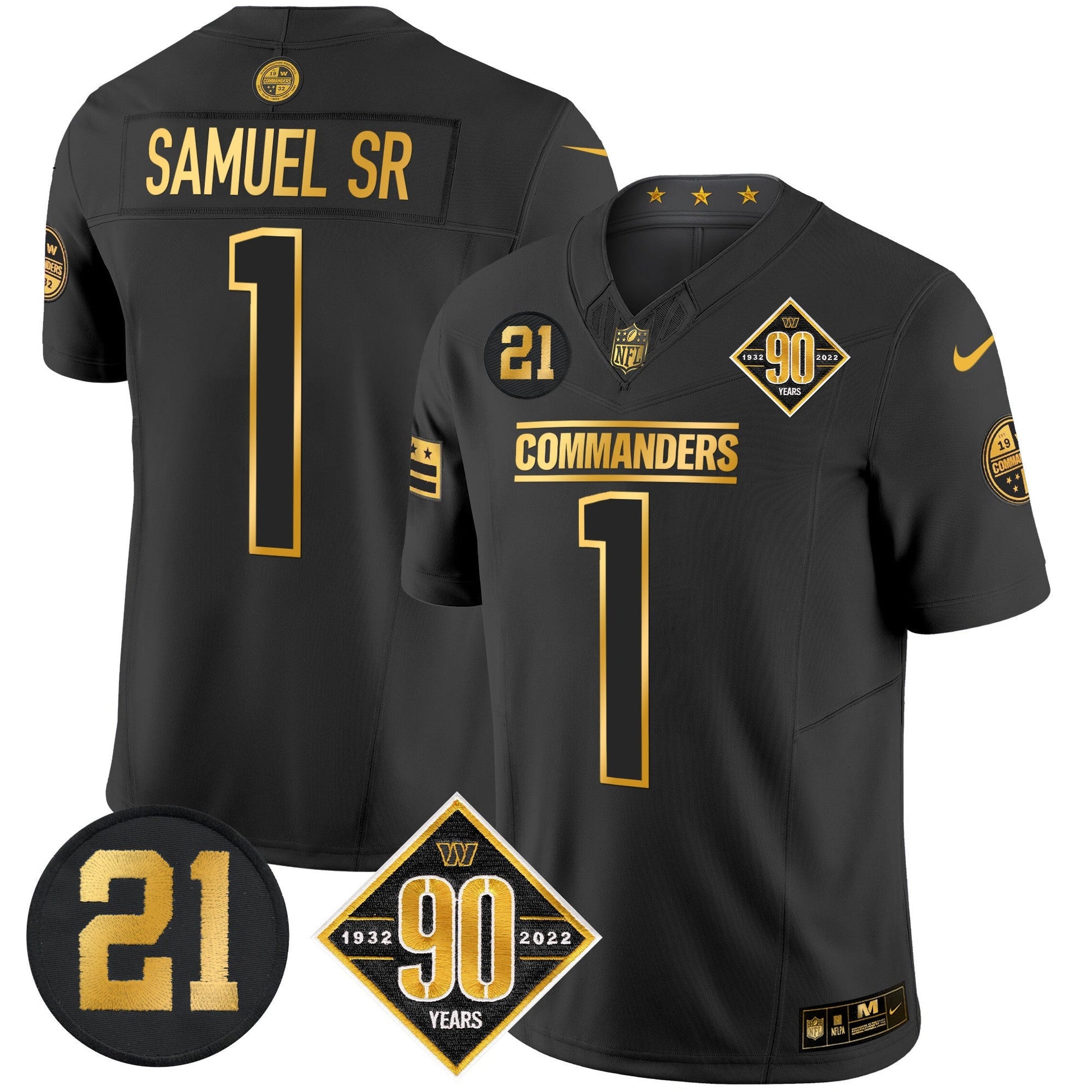 Men's Washington Commanders 90th & Sean Taylor Patch Gold Vapor Limited Jersey - All Stitched