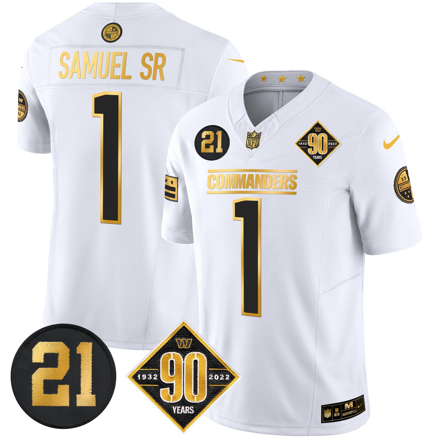 Men's Washington Commanders 90th & Sean Taylor Patch Gold Vapor Limited Jersey - All Stitched