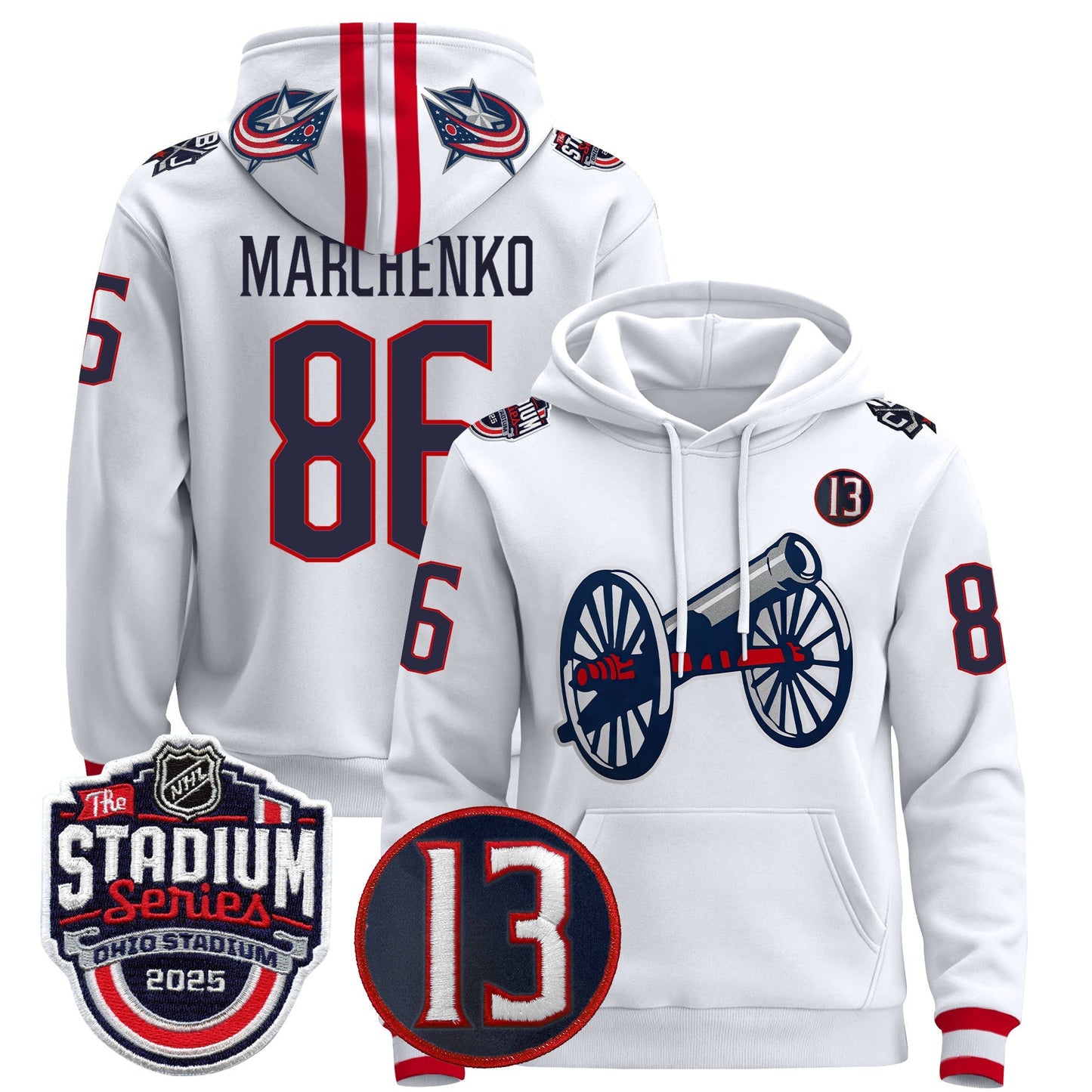 Men's Columbus Blue Jackets 2025 Stadium Series & #13 Johnny Gaudreau Patch Pullover Hoodie - All Stitched