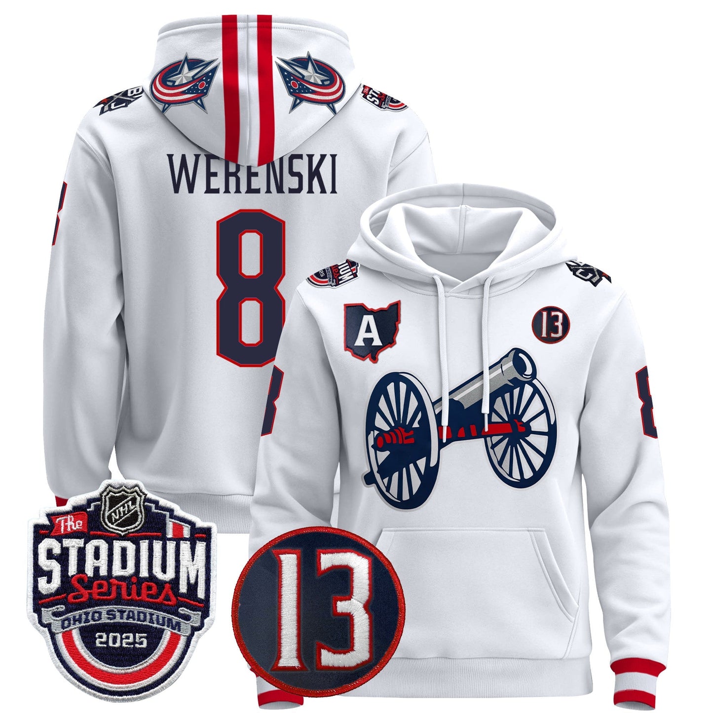 Men's Columbus Blue Jackets 2025 Stadium Series & #13 Johnny Gaudreau Patch Pullover Hoodie - All Stitched