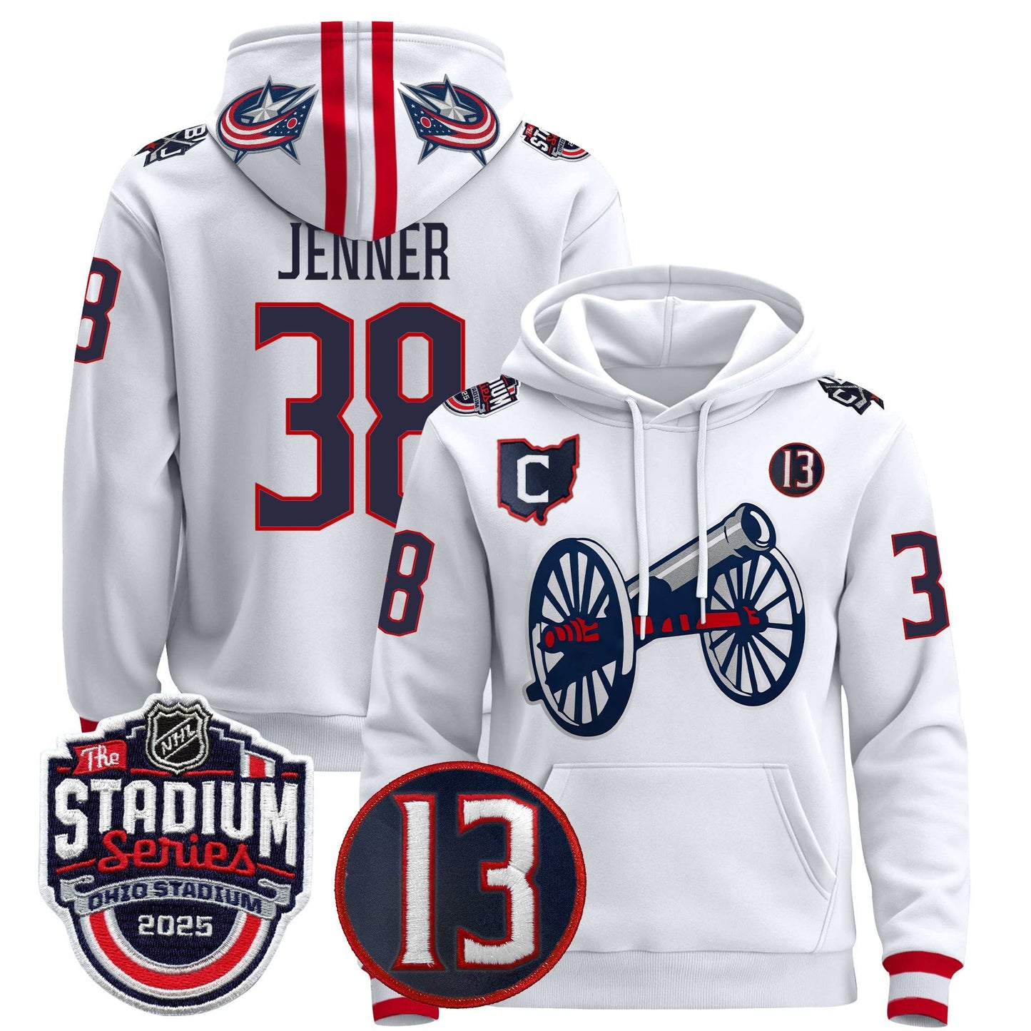 Men's Columbus Blue Jackets 2025 Stadium Series & #13 Johnny Gaudreau Patch Pullover Hoodie - All Stitched