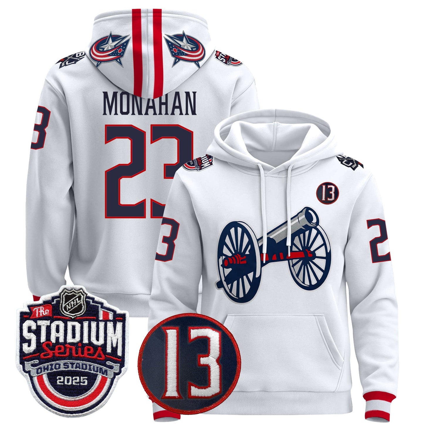 Men's Columbus Blue Jackets 2025 Stadium Series & #13 Johnny Gaudreau Patch Pullover Hoodie - All Stitched