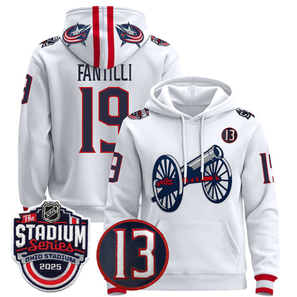 Men's Columbus Blue Jackets 2025 Stadium Series & #13 Johnny Gaudreau Patch Pullover Hoodie - All Stitched