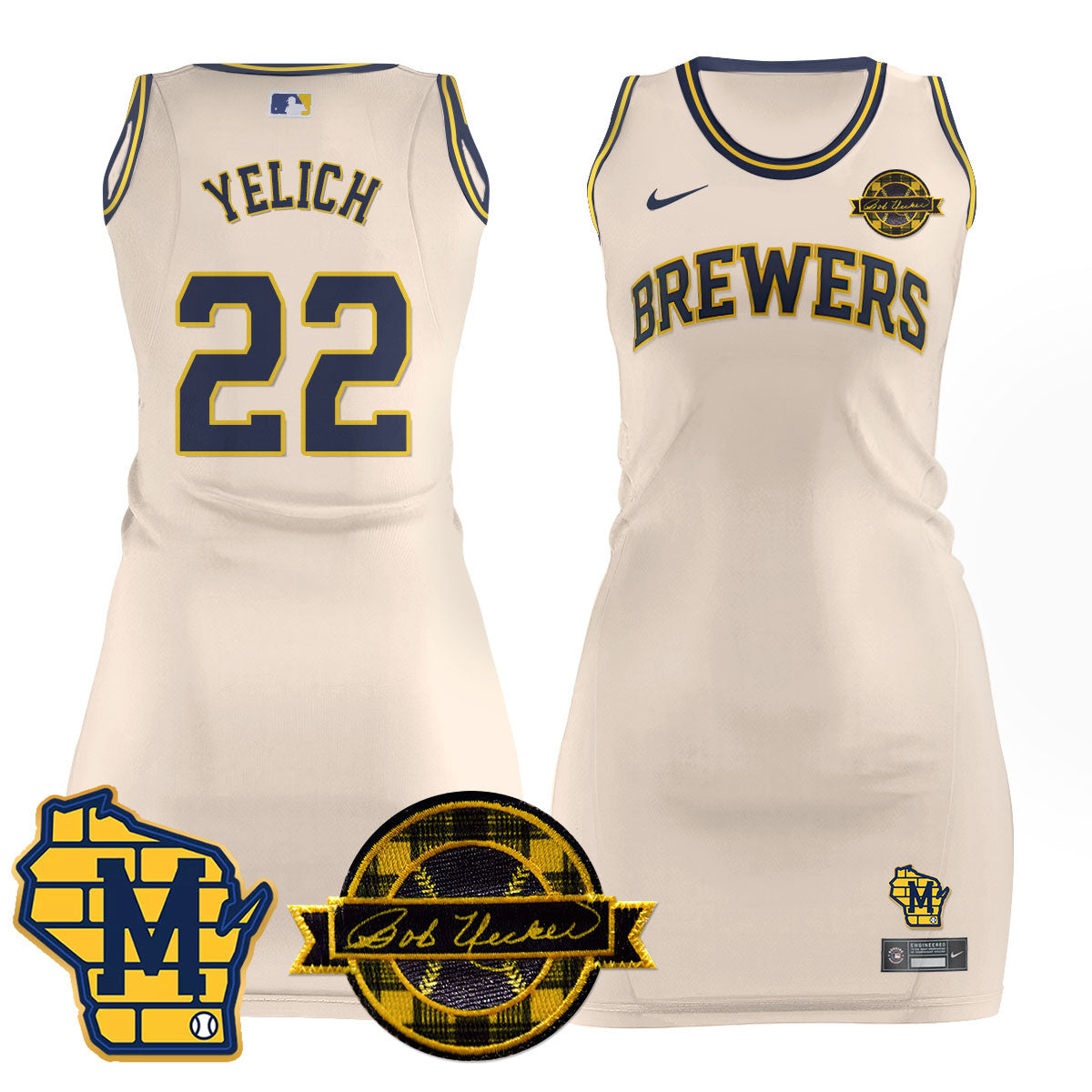 Milwaukee Brewers Limited Jersey Dress - Bob Uecker Patch - All Stitched