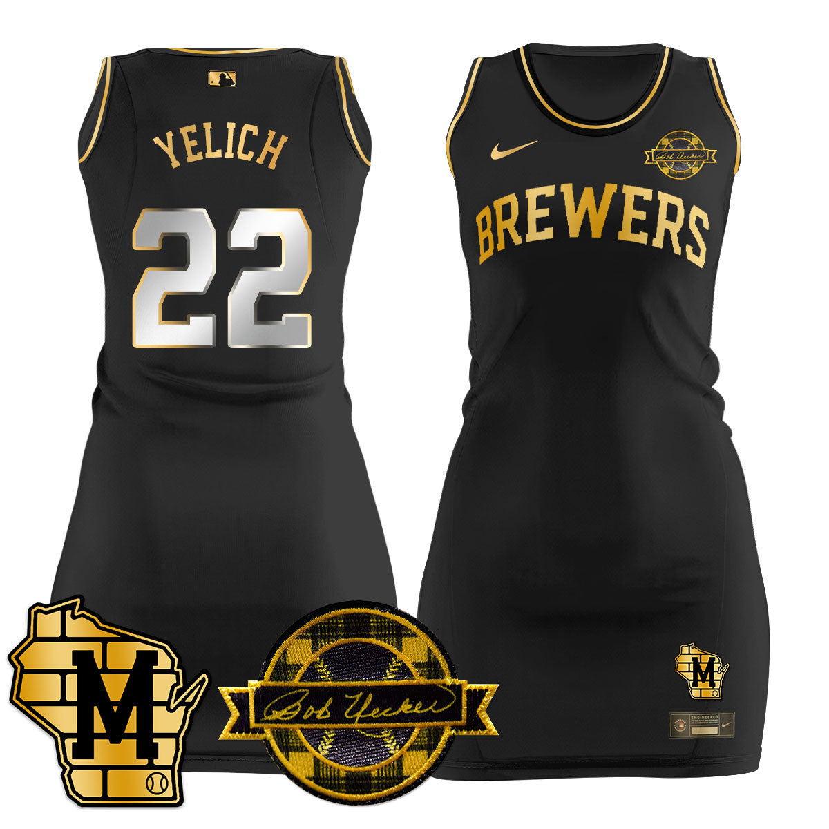 Milwaukee Brewers Limited Jersey Dress - Bob Uecker Patch - All Stitched