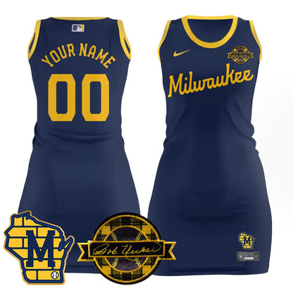 Custom Name/Number Milwaukee Brewers Limited Jersey Dress - Bob Uecker Patch - All Stitched