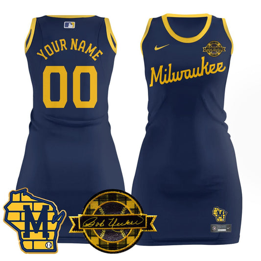 Custom Name/Number Milwaukee Brewers Limited Jersey Dress - Bob Uecker Patch - All Stitched