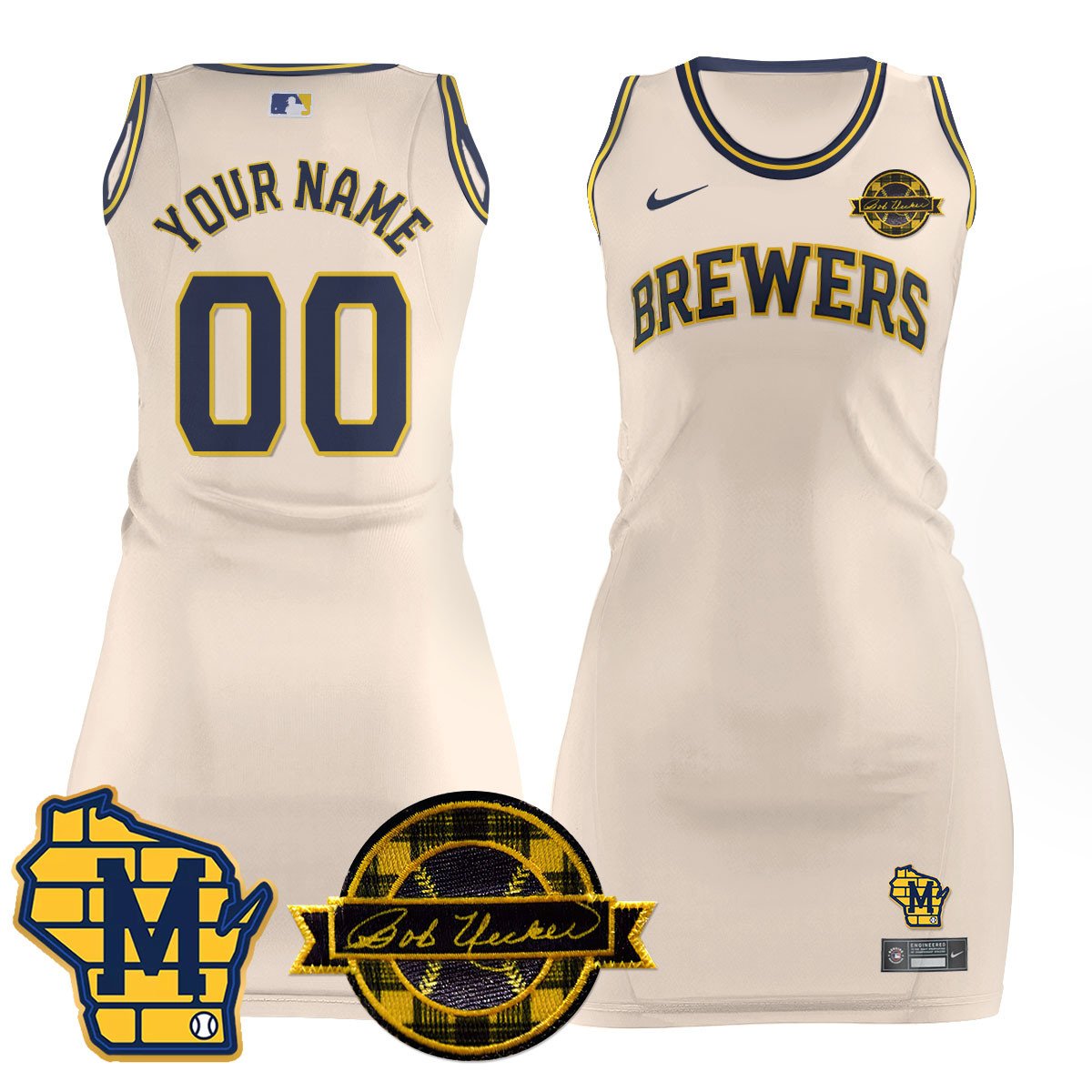 Custom Name/Number Milwaukee Brewers Limited Jersey Dress - Bob Uecker Patch - All Stitched