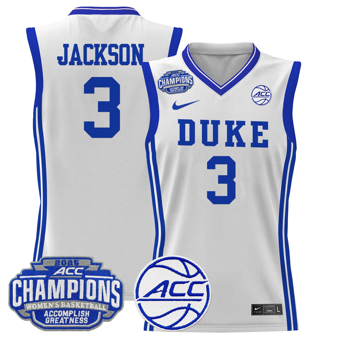 Men's Size - Duke Blue Devils 2025 ACC Women's Conference Tournament Champions Lightweight Basketball Jersey - All Stitched