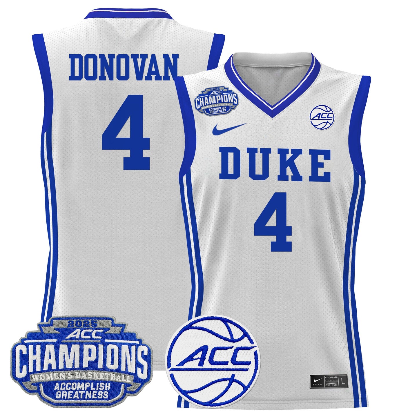 Men's Size - Duke Blue Devils 2025 ACC Women's Conference Tournament Champions Lightweight Basketball Jersey - All Stitched