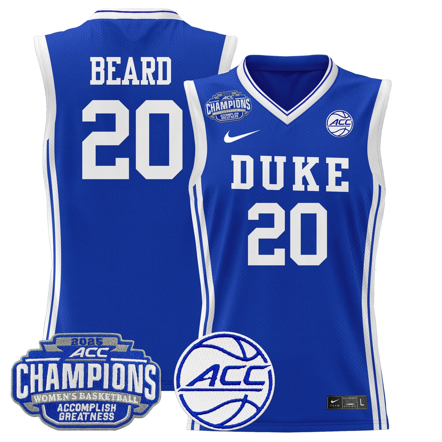 Men's Size - Duke Blue Devils 2025 ACC Women's Conference Tournament Champions Lightweight Basketball Jersey - All Stitched