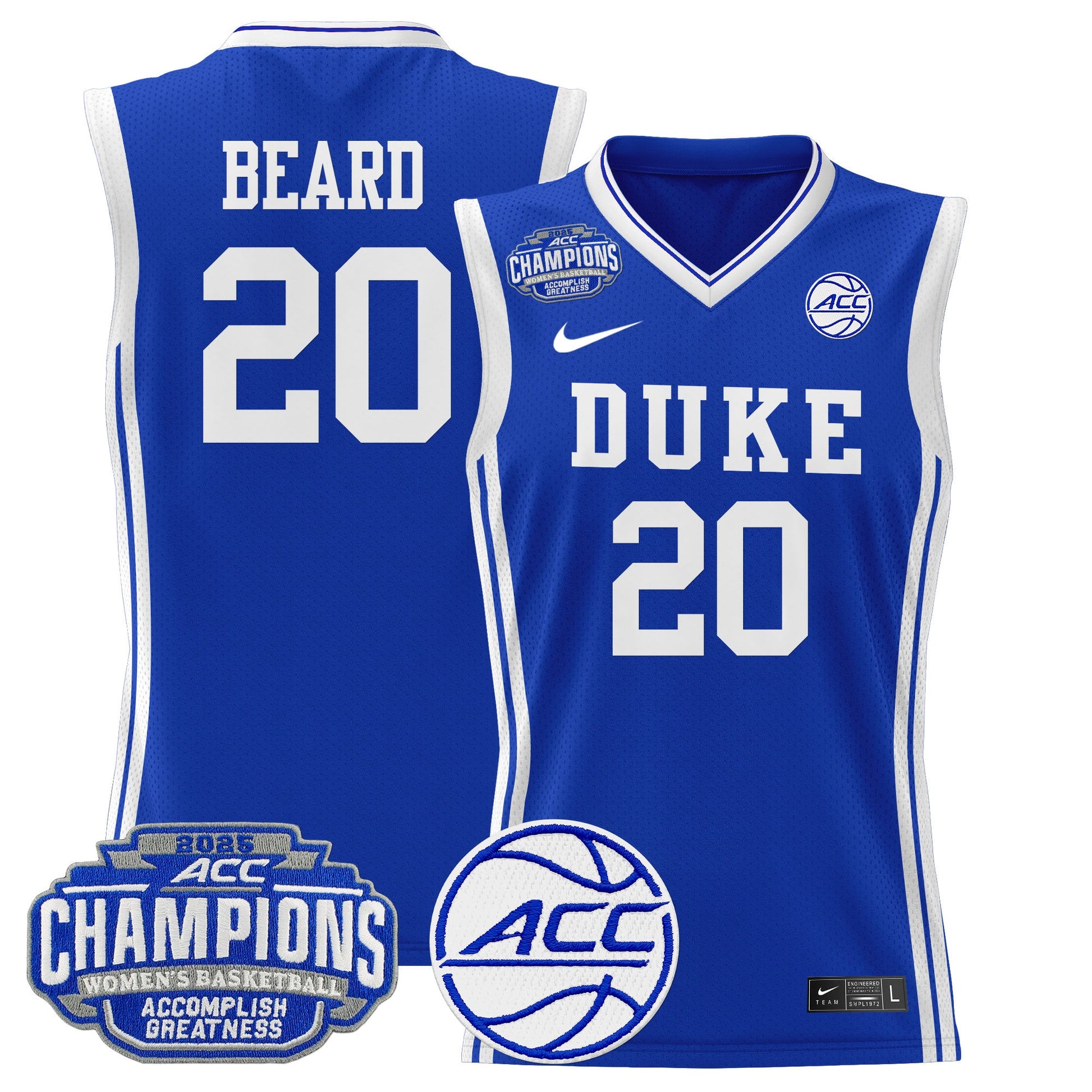 Men's Size - Duke Blue Devils 2025 ACC Women's Conference Tournament Champions Lightweight Basketball Jersey - All Stitched