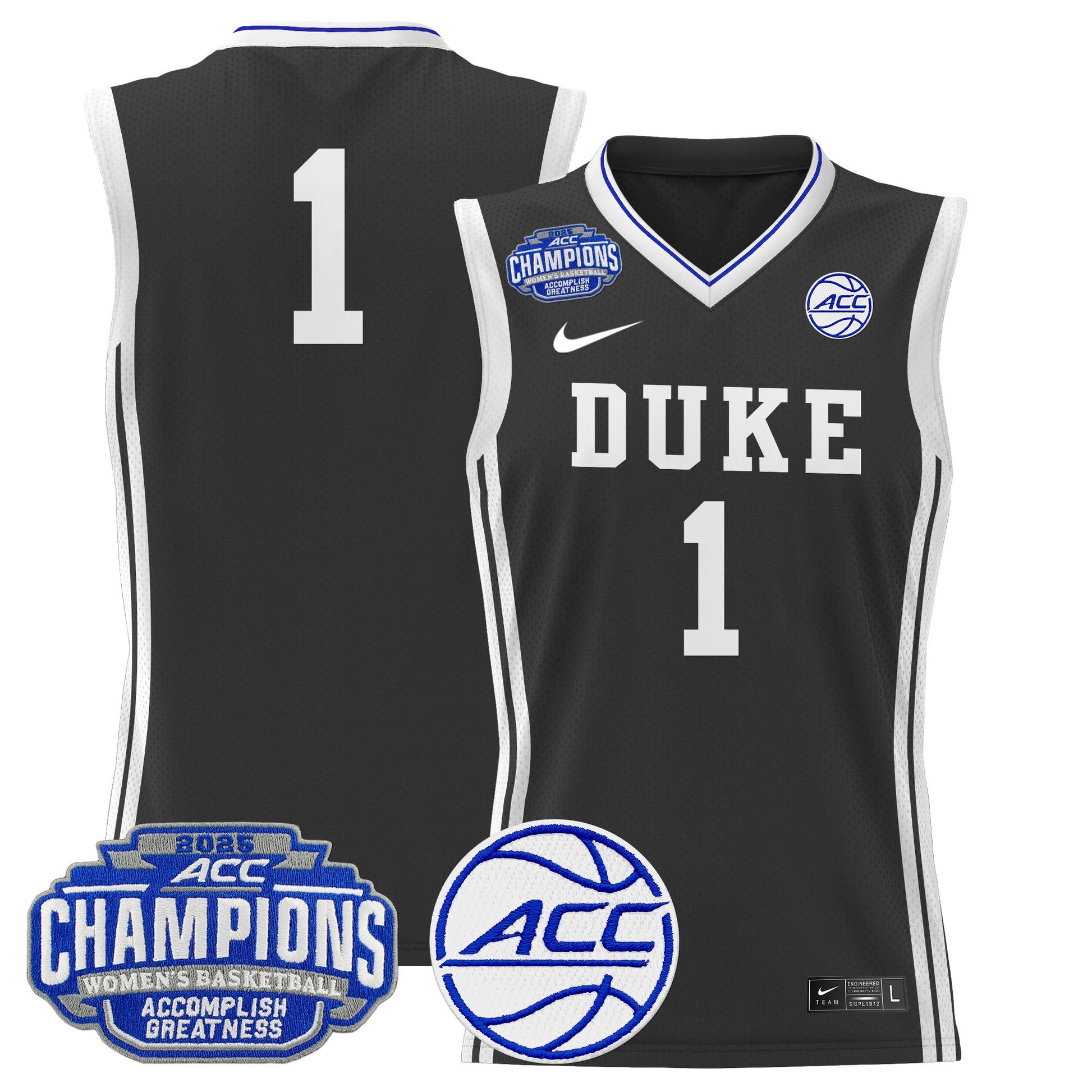 Men's Size - Duke Blue Devils 2025 ACC Women's Conference Tournament Champions Lightweight Basketball Jersey - All Stitched