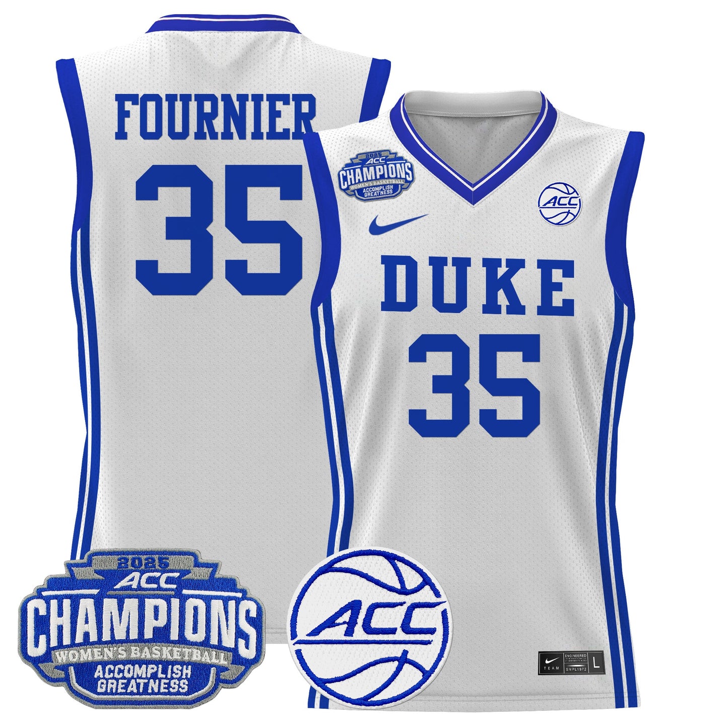 Men's Size - Duke Blue Devils 2025 ACC Women's Conference Tournament Champions Lightweight Basketball Jersey - All Stitched