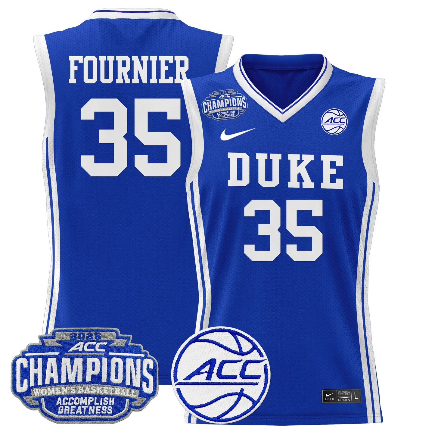 Men's Size - Duke Blue Devils 2025 ACC Women's Conference Tournament Champions Lightweight Basketball Jersey - All Stitched