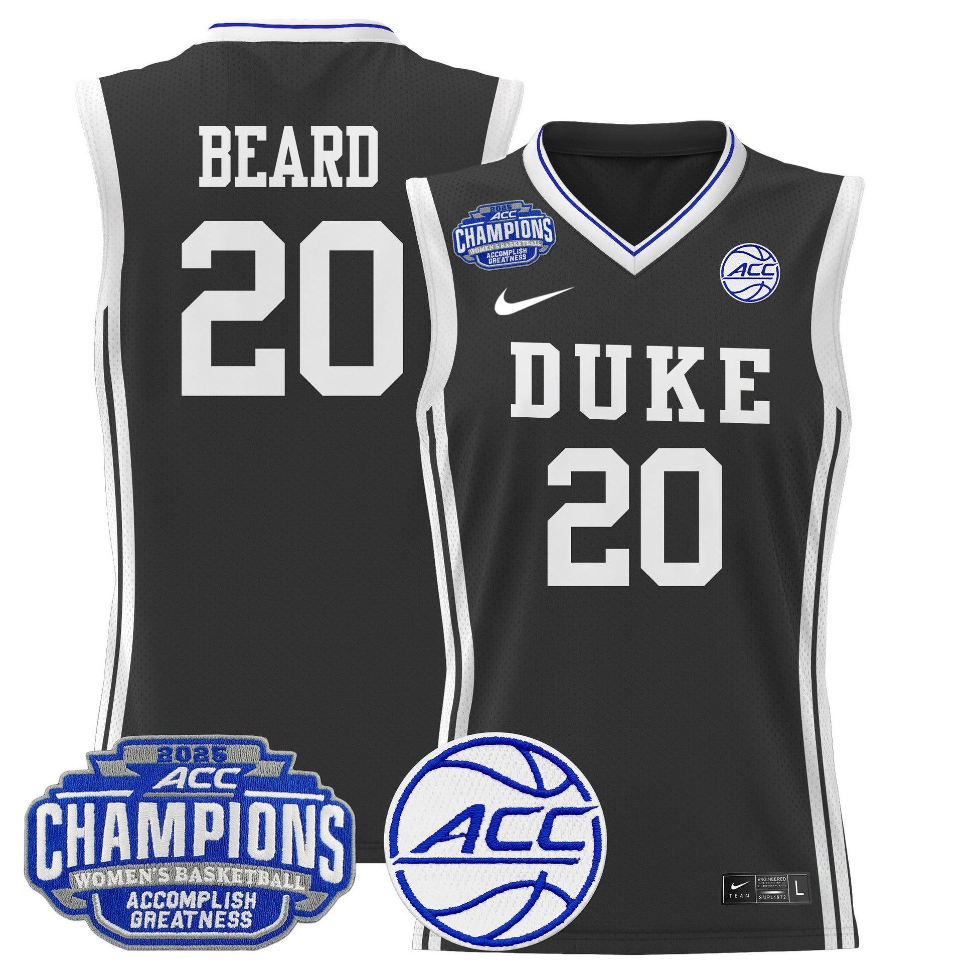 Men's Size - Duke Blue Devils 2025 ACC Women's Conference Tournament Champions Lightweight Basketball Jersey - All Stitched