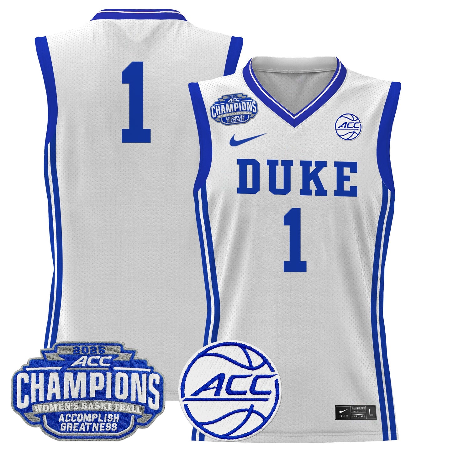 Men's Size - Duke Blue Devils 2025 ACC Women's Conference Tournament Champions Lightweight Basketball Jersey - All Stitched