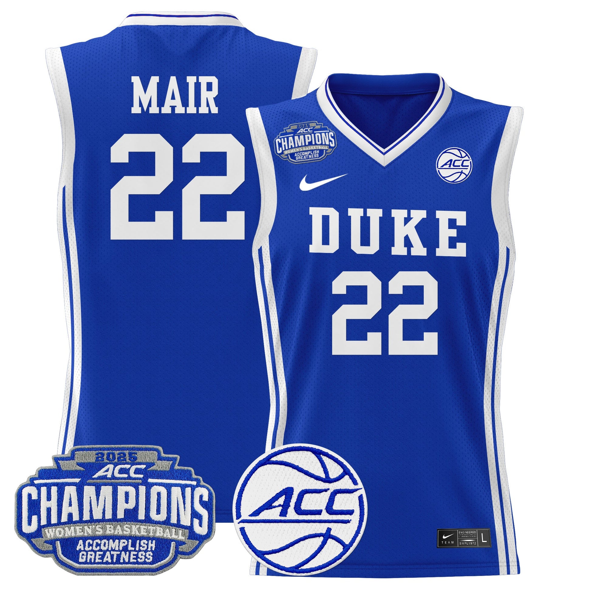 Men's Size - Duke Blue Devils 2025 ACC Women's Conference Tournament Champions Lightweight Basketball Jersey - All Stitched