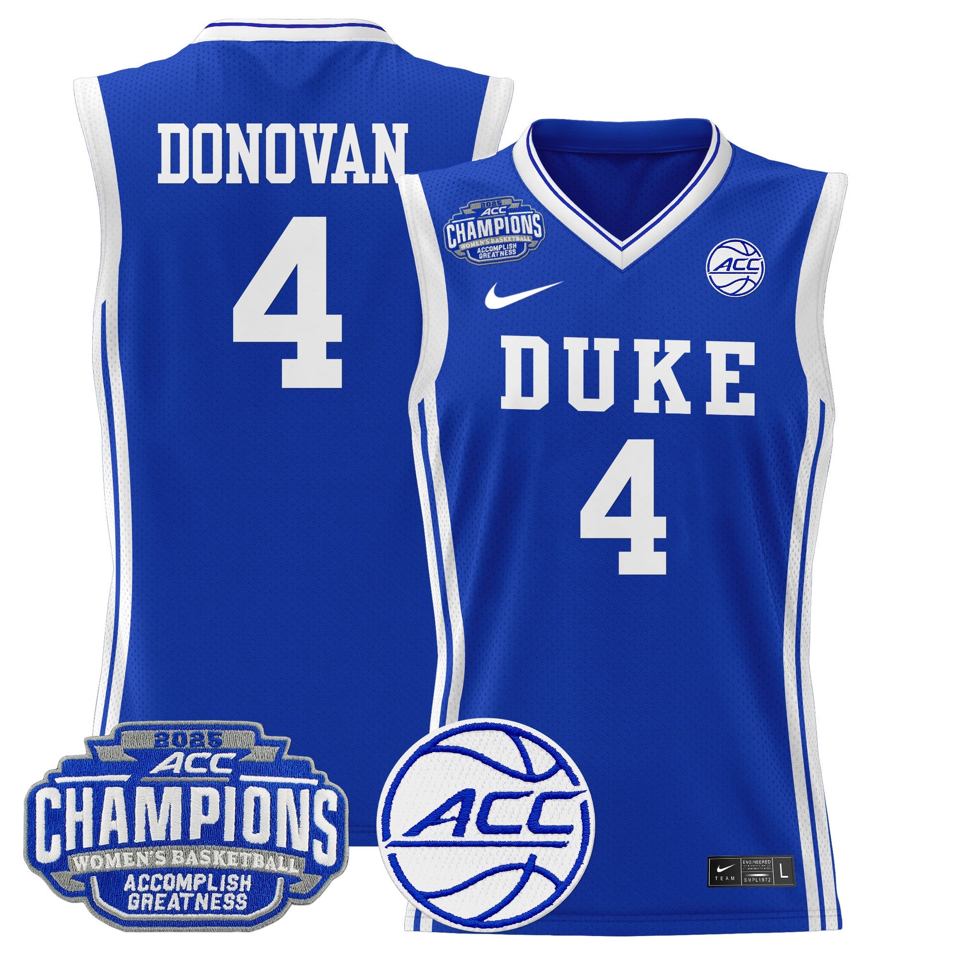 Men's Size - Duke Blue Devils 2025 ACC Women's Conference Tournament Champions Lightweight Basketball Jersey - All Stitched