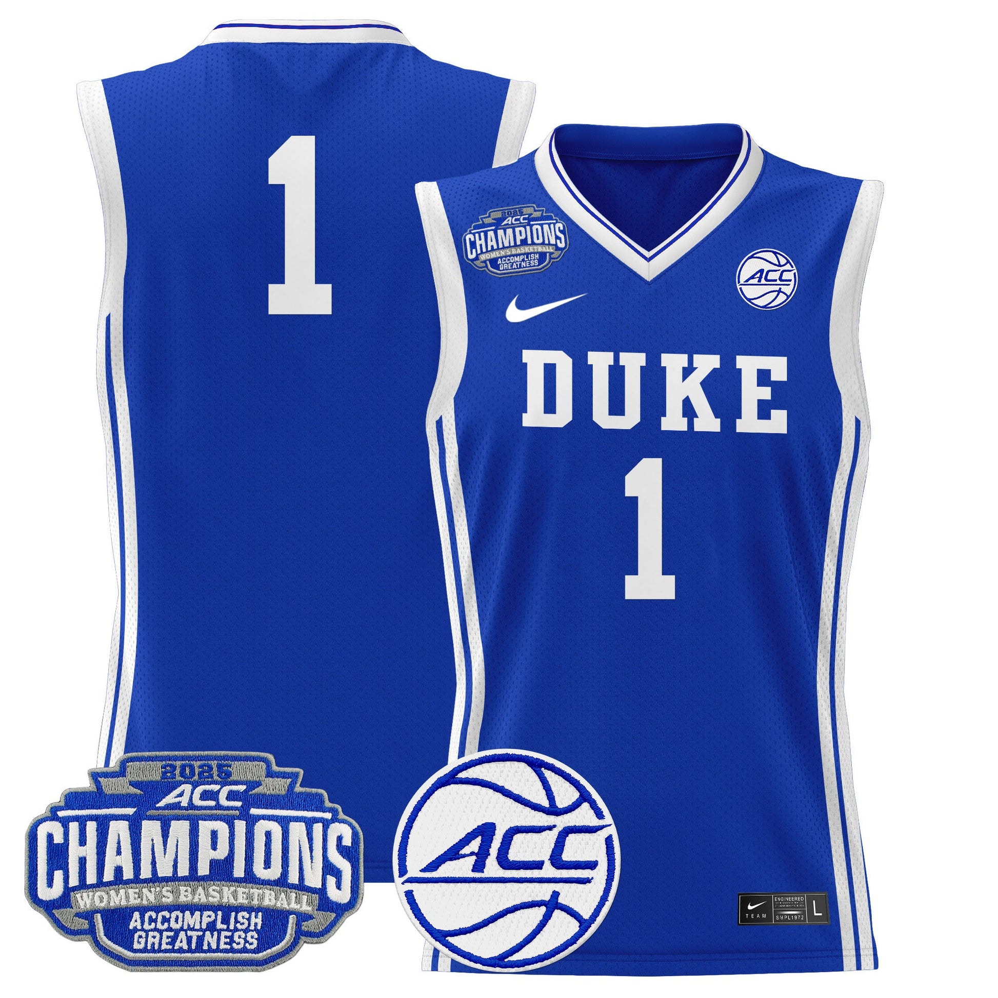 Men's Size - Duke Blue Devils 2025 ACC Women's Conference Tournament Champions Lightweight Basketball Jersey - All Stitched