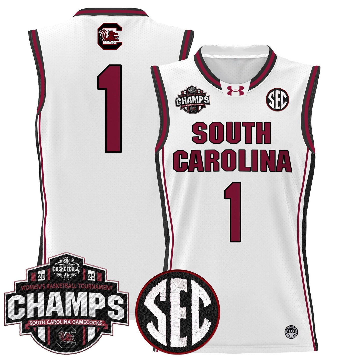 Men's Size - South Carolina Gamecocks 2025 SEC Women's Conference Tournament Champions Lightweight Basketball Jersey - All Stitched
