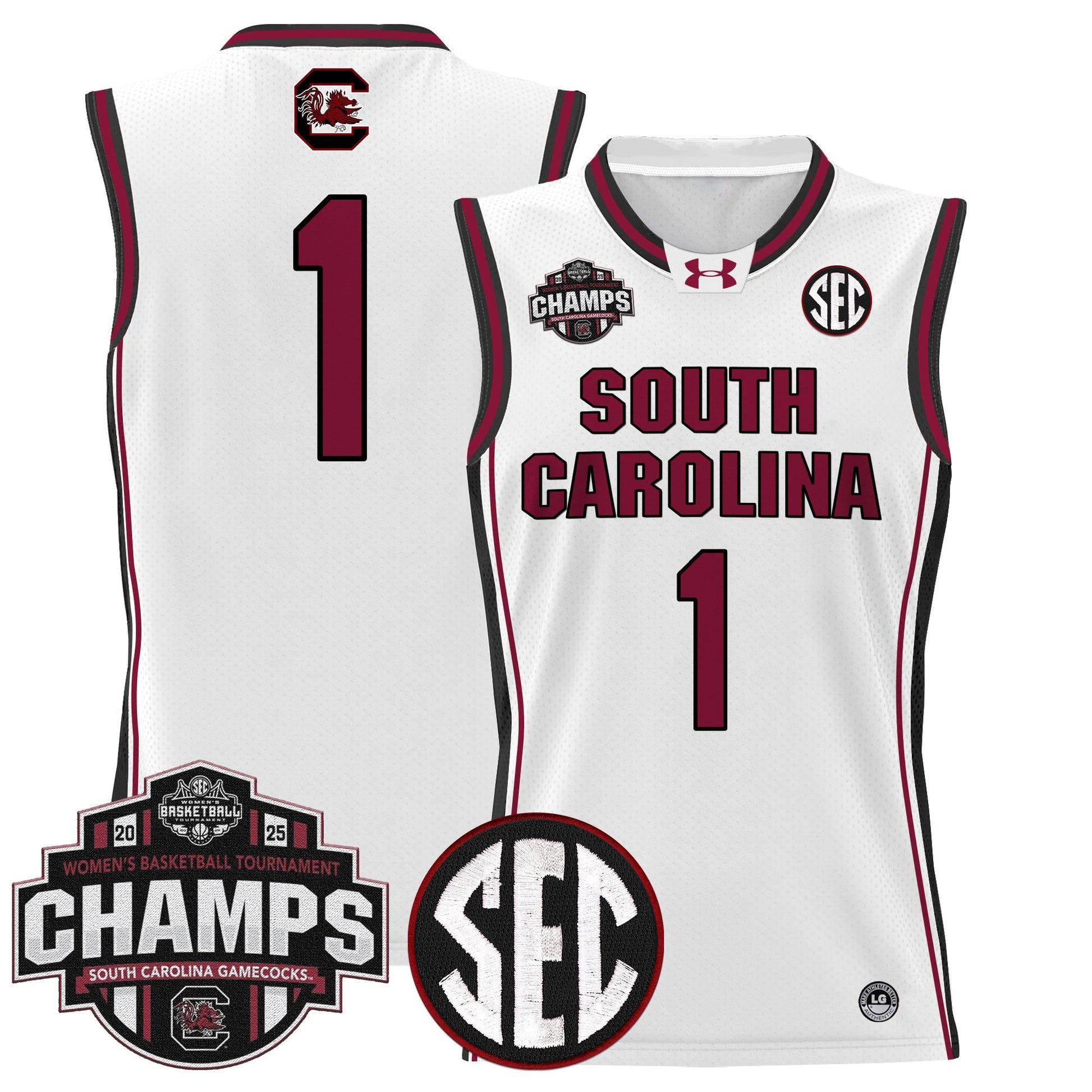 Men's Size - South Carolina Gamecocks 2025 SEC Women's Conference Tournament Champions Lightweight Basketball Jersey - All Stitched