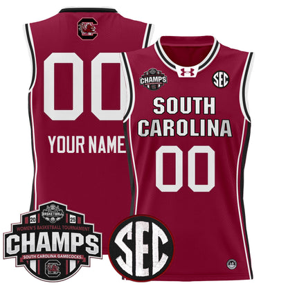 South Carolina Gamecocks 2025 SEC Women's Conference Tournament Champions Lightweight Basketball Custom Jersey - All Stitched