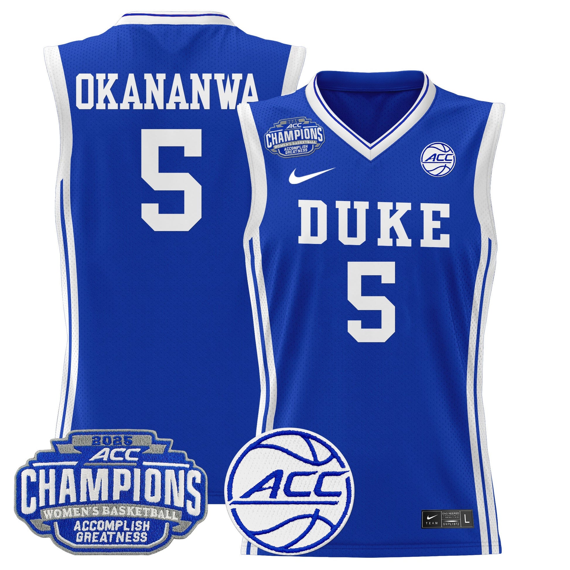 Men's Size - Duke Blue Devils 2025 ACC Women's Conference Tournament Champions Lightweight Basketball Jersey - All Stitched