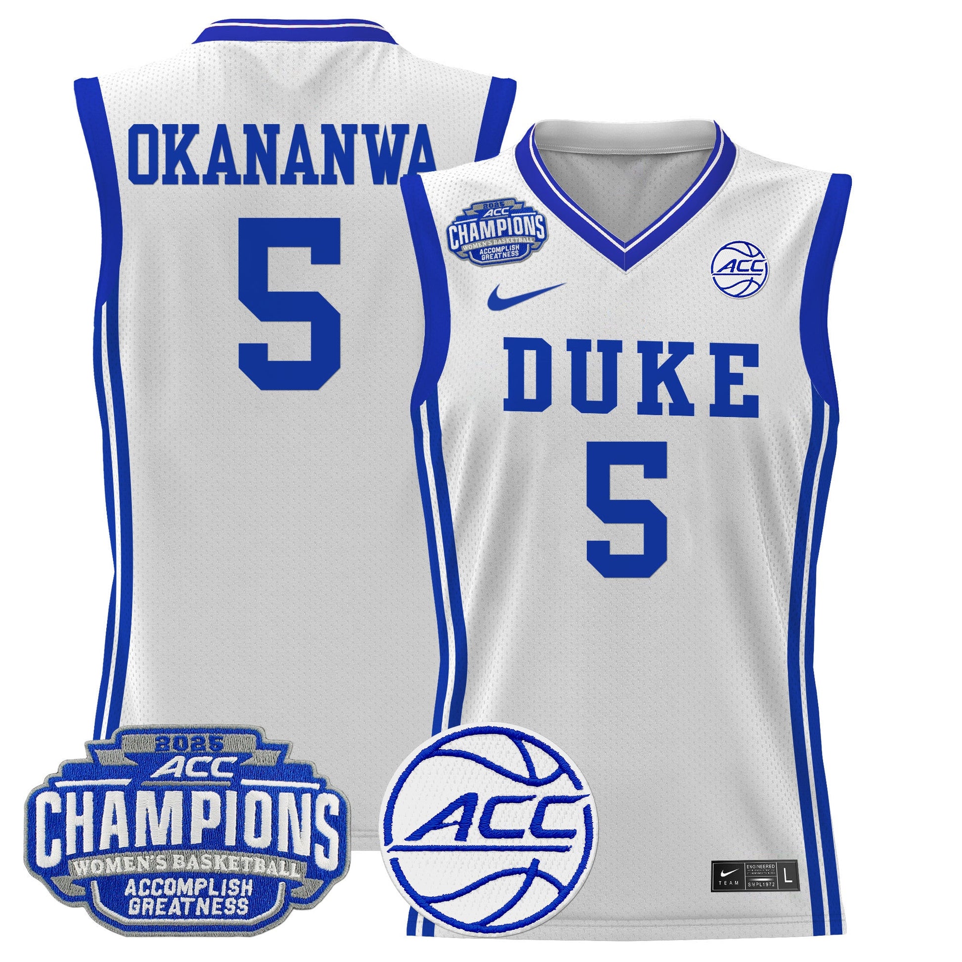 Men's Size - Duke Blue Devils 2025 ACC Women's Conference Tournament Champions Lightweight Basketball Jersey - All Stitched