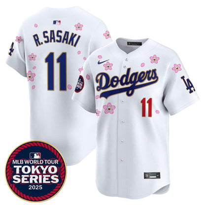 Men's Dodgers Tokyo Series 2025 Gold Trim Vapor Premier Limited Jersey - Stitched