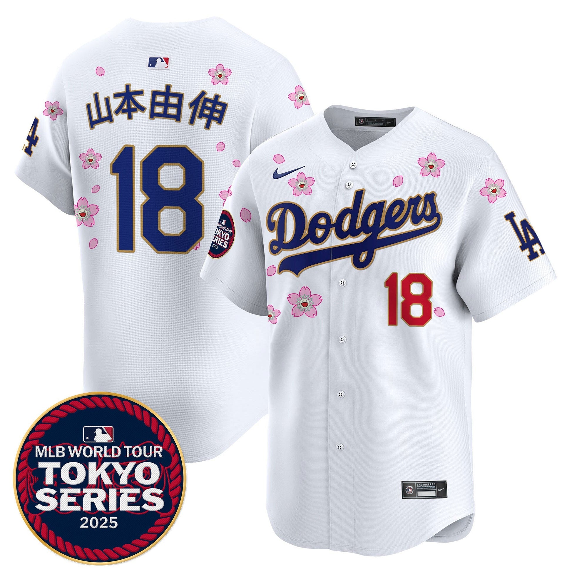 Men's Dodgers Tokyo Series 2025 Gold Trim Vapor Premier Limited Jersey V2 - Stitched