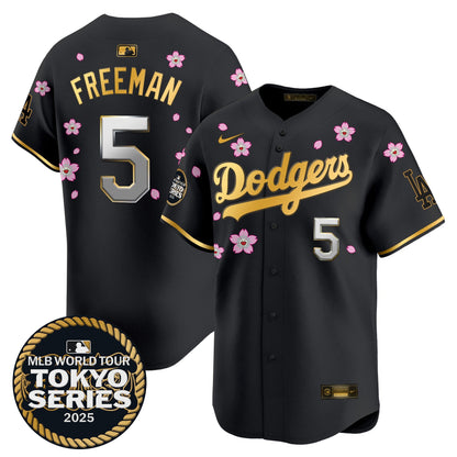 Men's Dodgers Tokyo Series 2025 Gold Trim Vapor Premier Limited Jersey V2 - Stitched