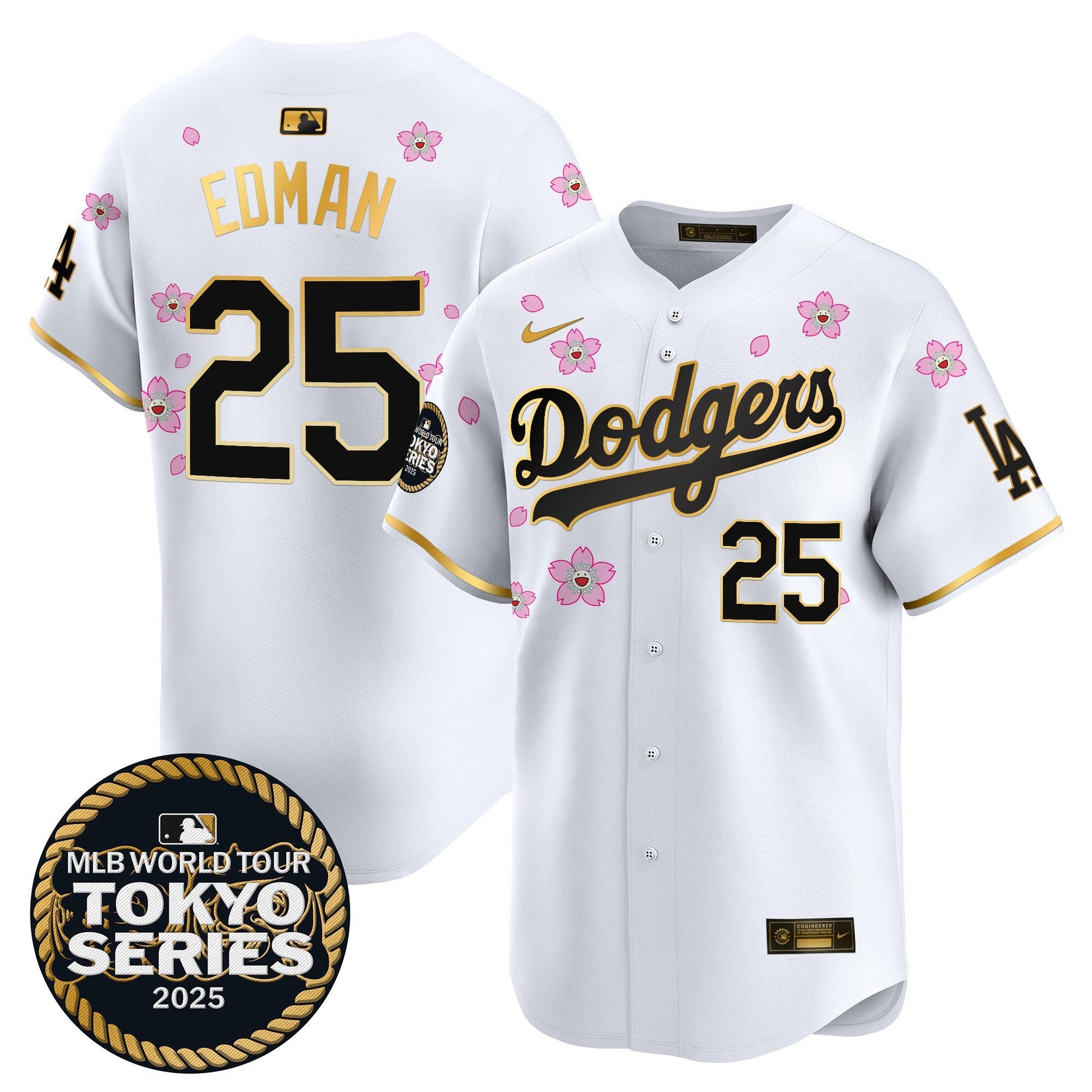 Men's Dodgers Tokyo Series 2025 Gold Trim Vapor Premier Limited Jersey V2 - Stitched