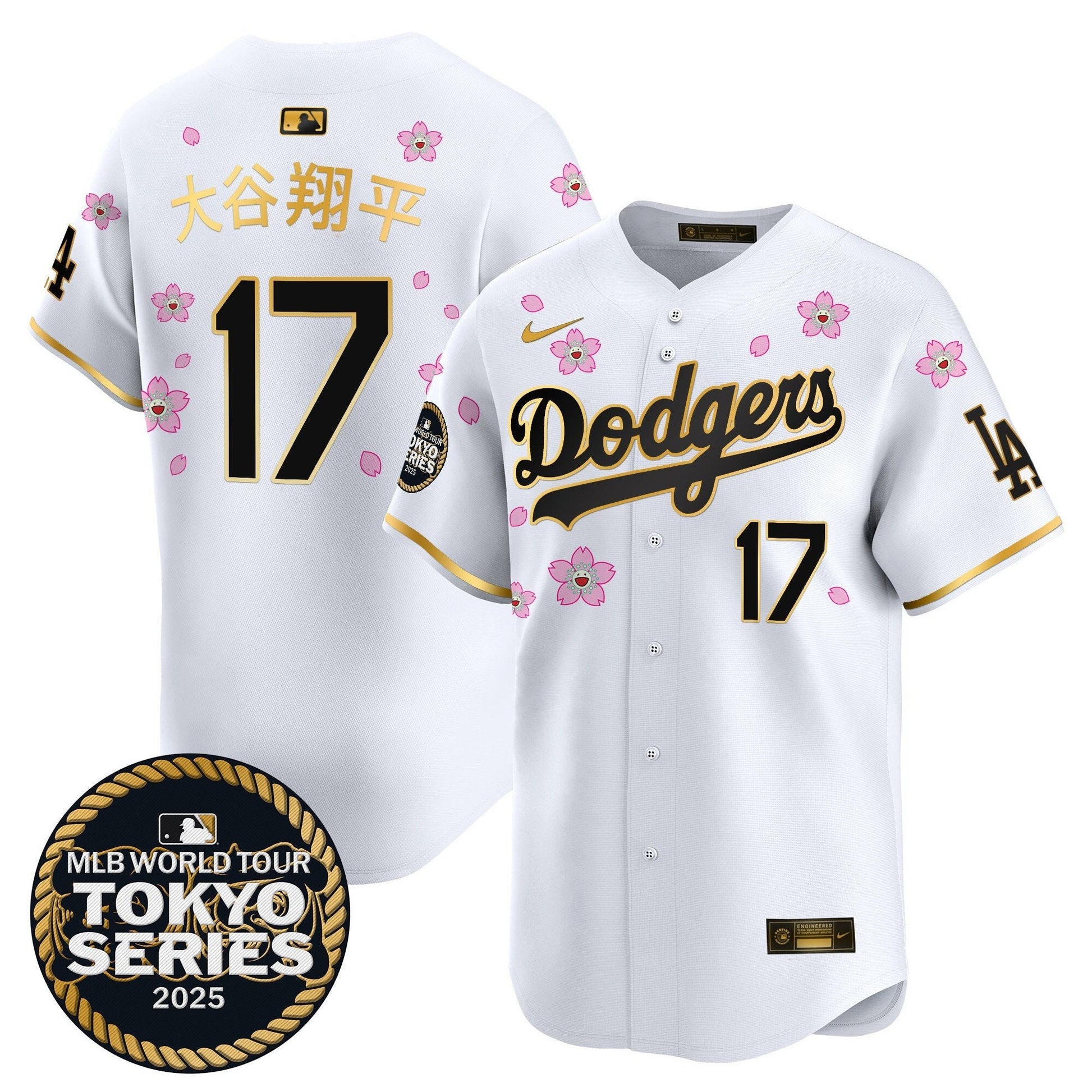 Men's Dodgers Tokyo Series 2025 Gold Trim Vapor Premier Limited Jersey V2 - Stitched