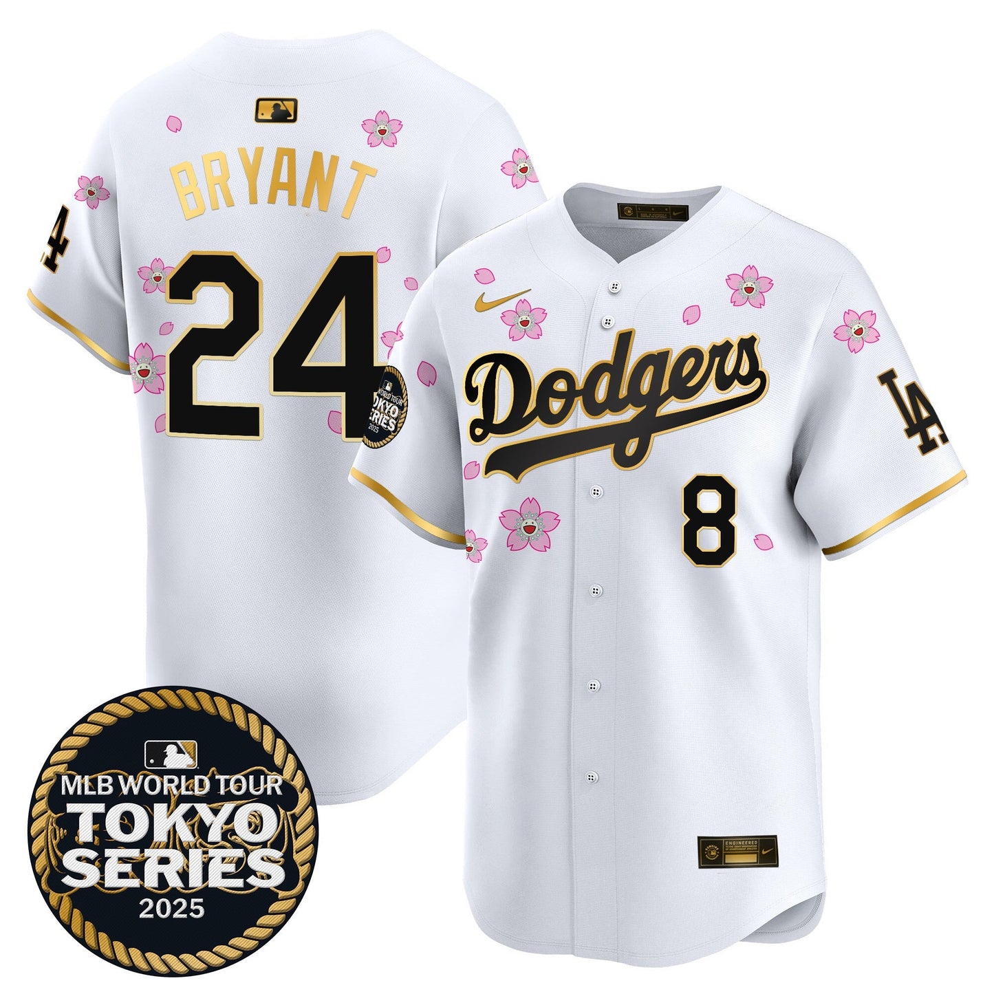 Men's Dodgers Tokyo Series 2025 Gold Trim Vapor Premier Limited Jersey V2 - Stitched