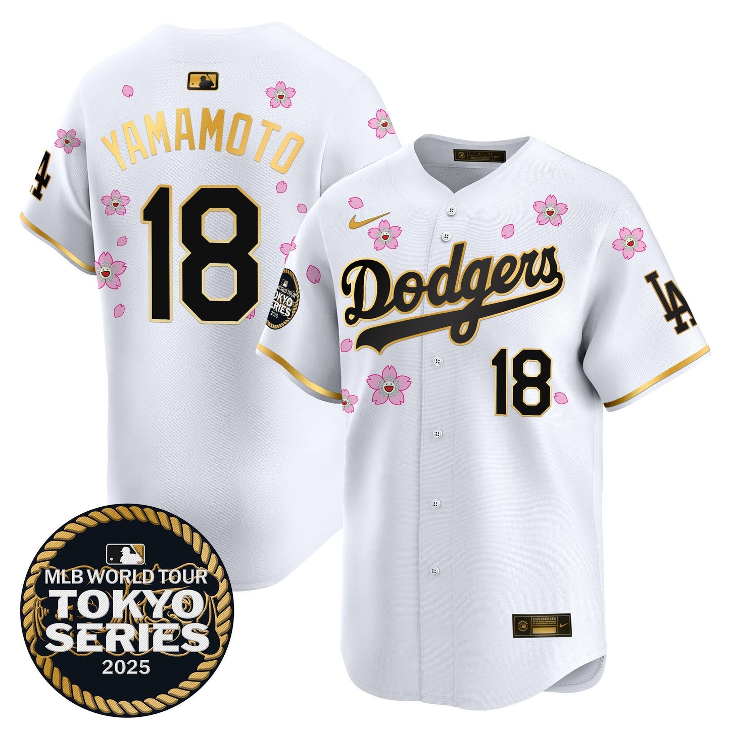 Men's Dodgers Tokyo Series 2025 Gold Trim Vapor Premier Limited Jersey V2 - Stitched