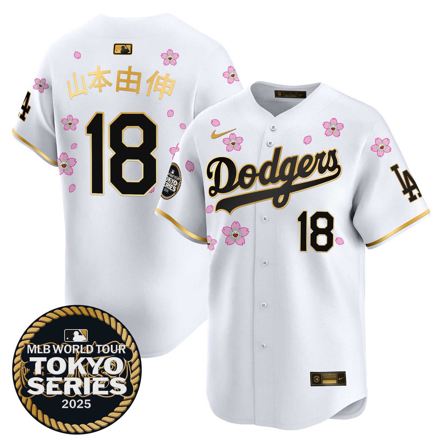 Men's Dodgers Tokyo Series 2025 Gold Trim Vapor Premier Limited Jersey V2 - Stitched