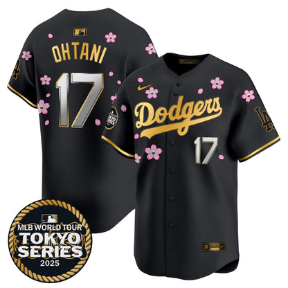 Men's Dodgers Tokyo Series 2025 Gold Trim Vapor Premier Limited Jersey V2 - Stitched