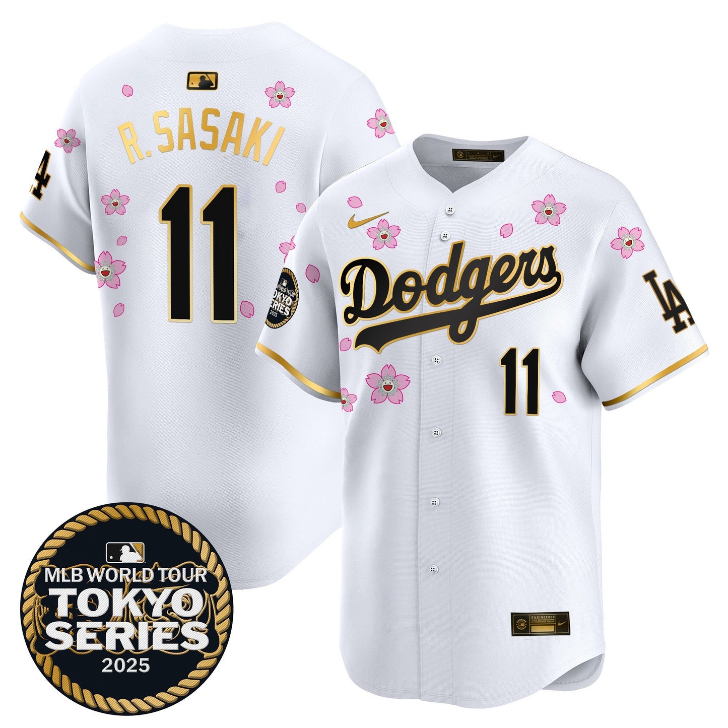 Men's Dodgers Tokyo Series 2025 Gold Trim Vapor Premier Limited Jersey V2 - Stitched