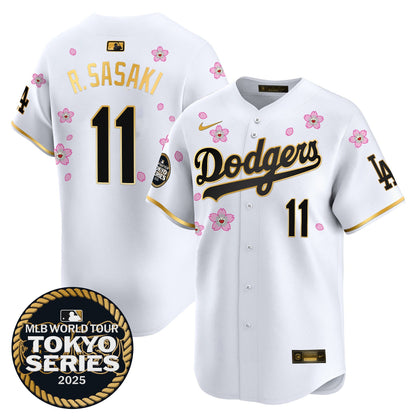 Men's Dodgers Tokyo Series 2025 Gold Trim Vapor Premier Limited Jersey V2 - Stitched
