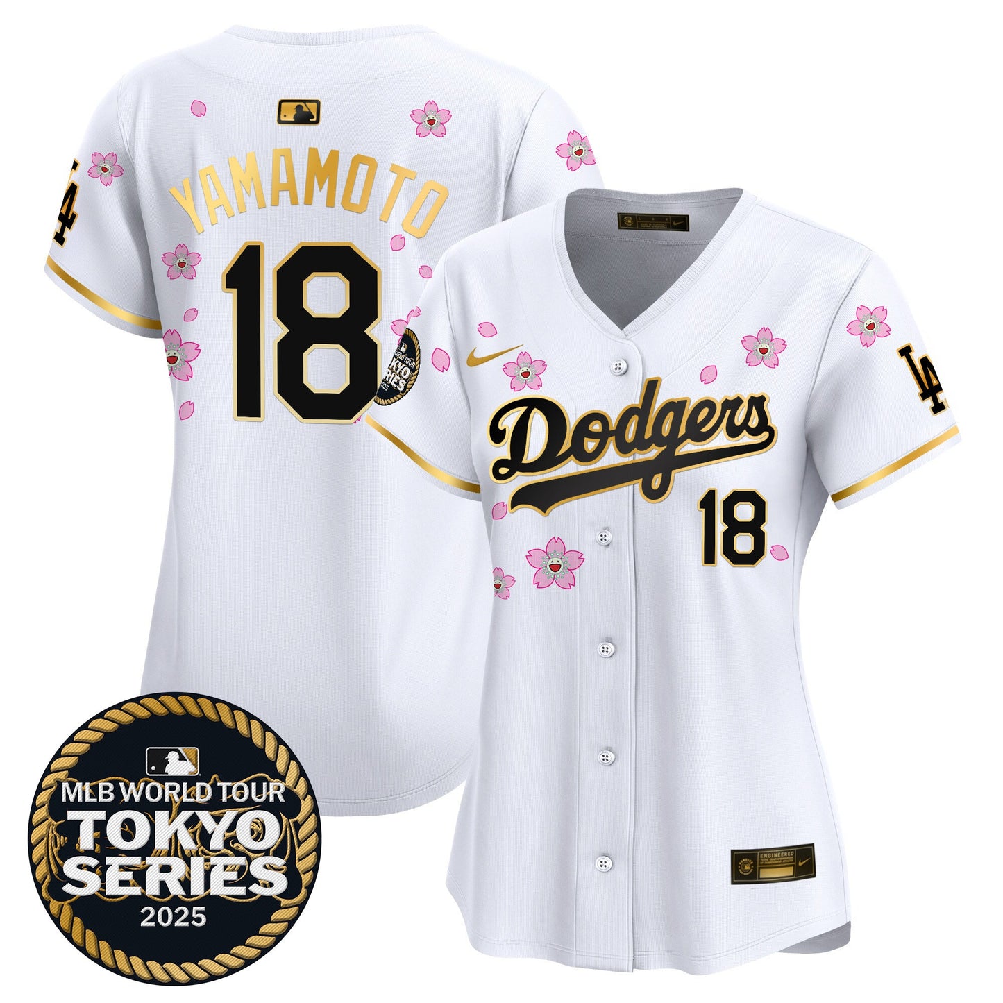 Women's Dodgers Tokyo Series 2025 Gold Trim Vapor Premier Limited Jersey V2 - Stitched