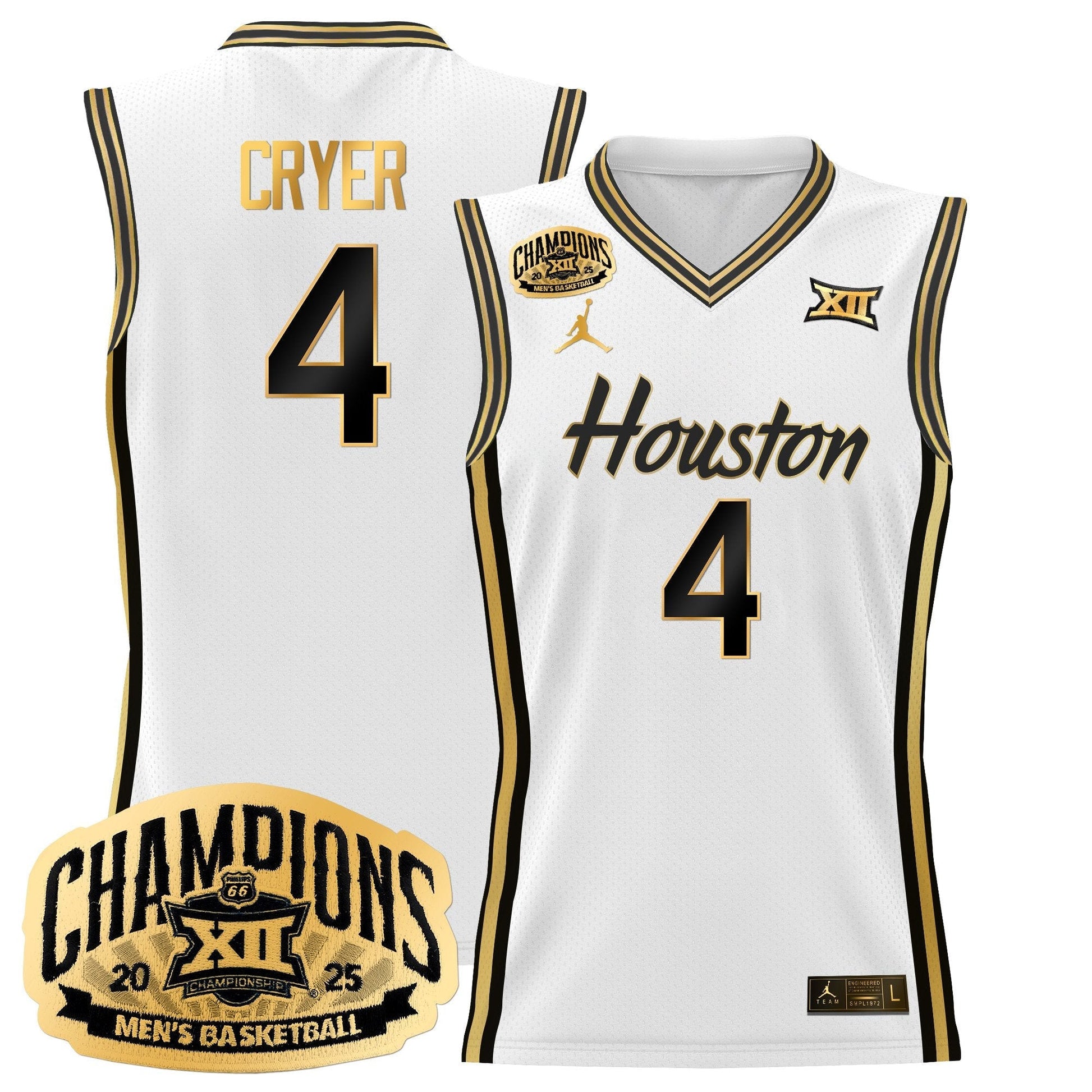 Men's Houston Cougar 2025 Big 12 Tournament Champions Basketball Jersey - All Stitched