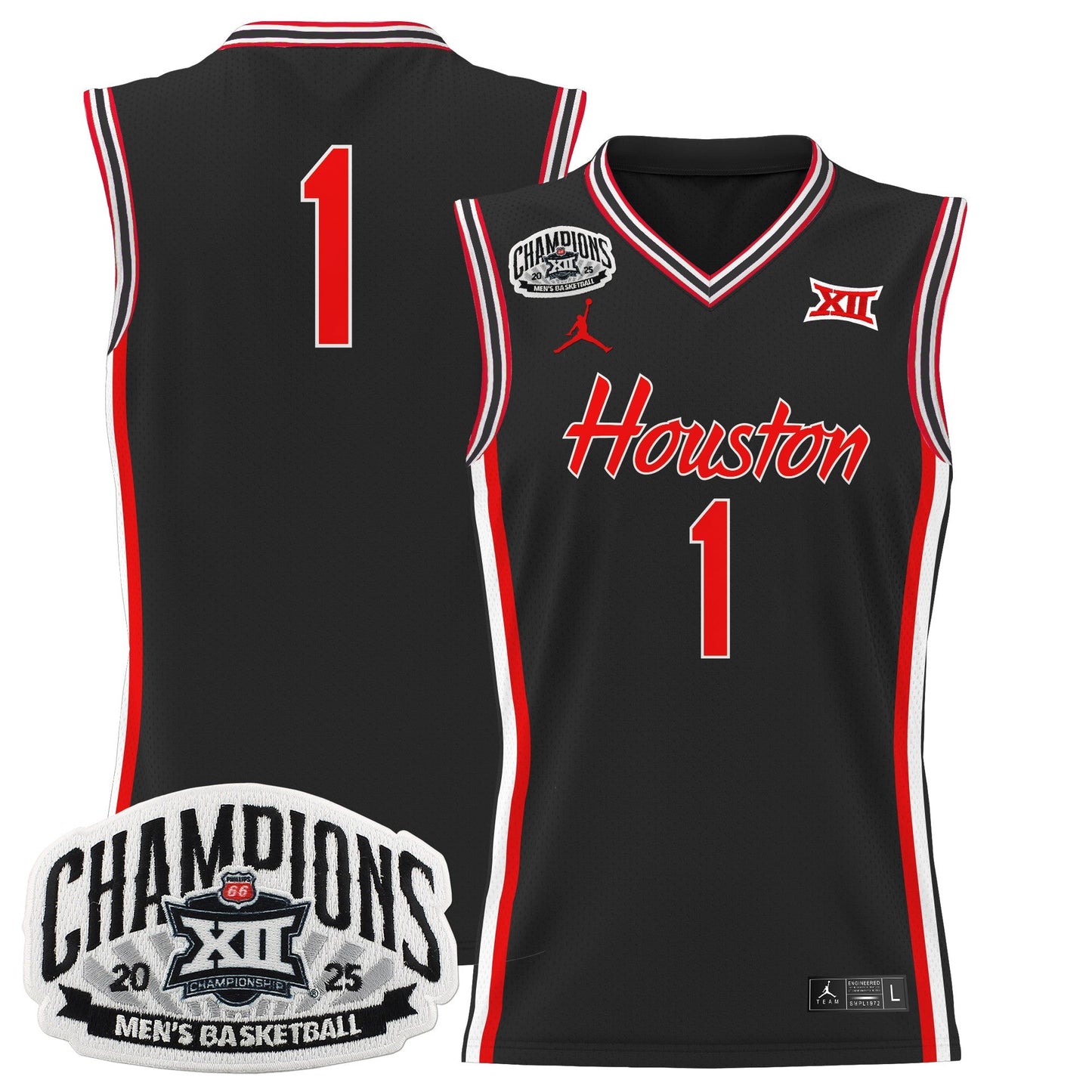 Men's Houston Cougar 2025 Big 12 Tournament Champions Basketball Jersey - All Stitched
