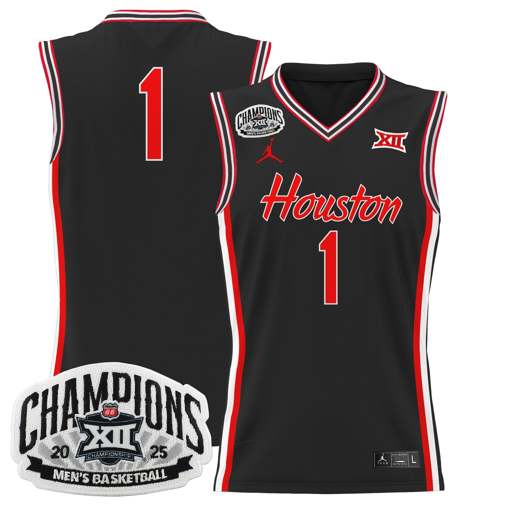 Men's Houston Cougar 2025 Big 12 Tournament Champions Basketball Jersey - All Stitched