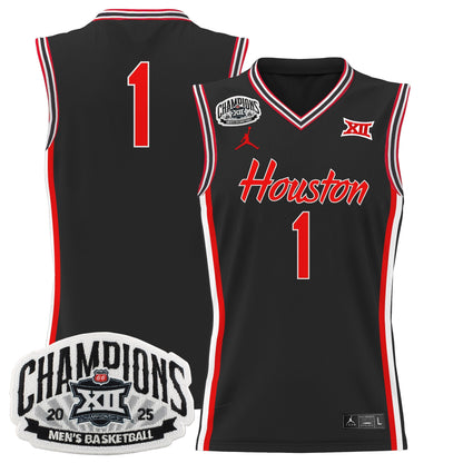 Men's Houston Cougar 2025 Big 12 Tournament Champions Basketball Jersey - All Stitched